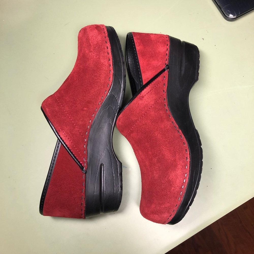 Classic Red Suede Dansko Clogs